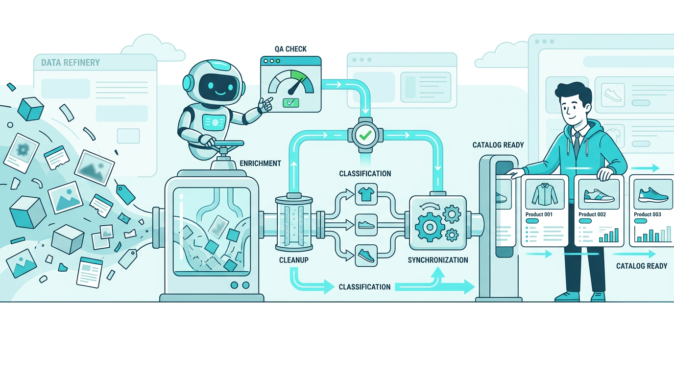 Data refinery metaphor for turning raw product information into structured commerce data
